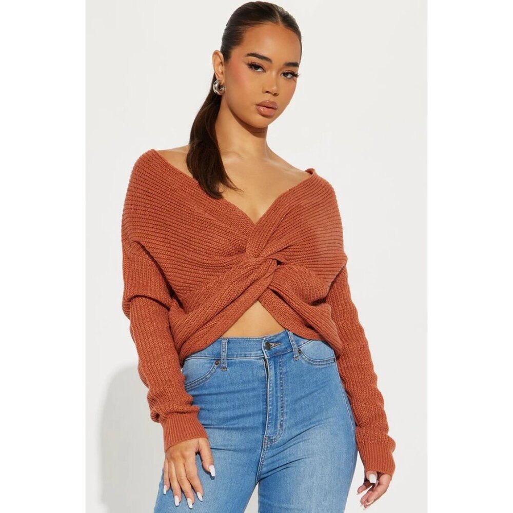 Fashion Nova Rust Twist Back Sweater | Size M | Sold Out Online 🍂 - Picture 3 of 5